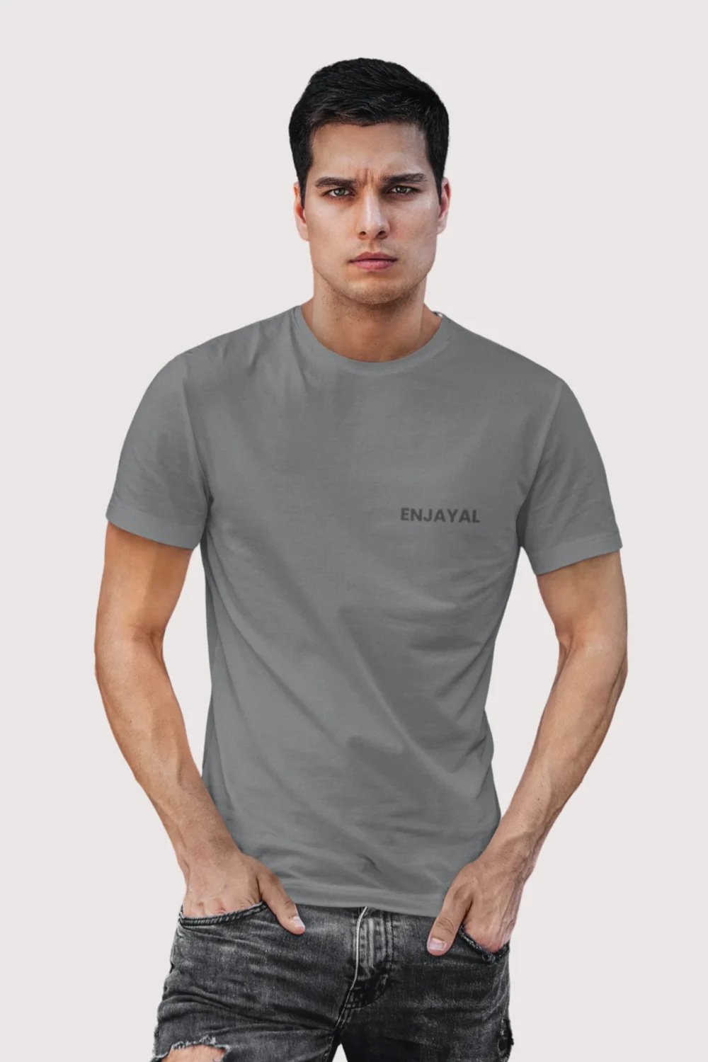 Charcoal Melange Enjayal Premium Regular Fit t shirt