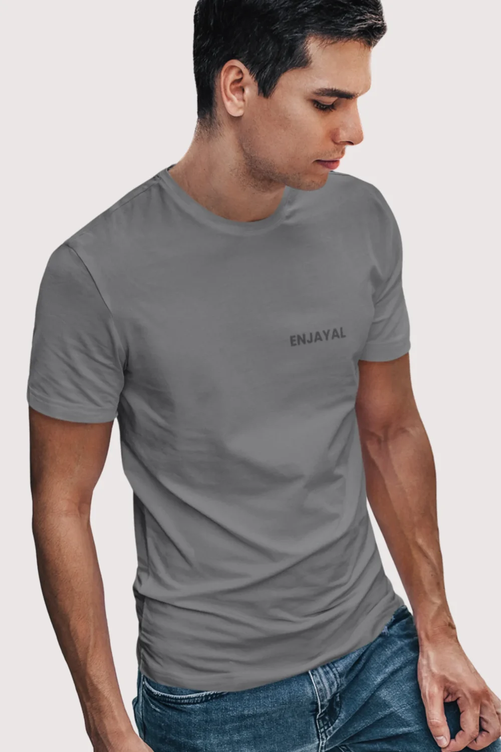 Charcoal Melange Enjayal Premium Regular Fit t shirt