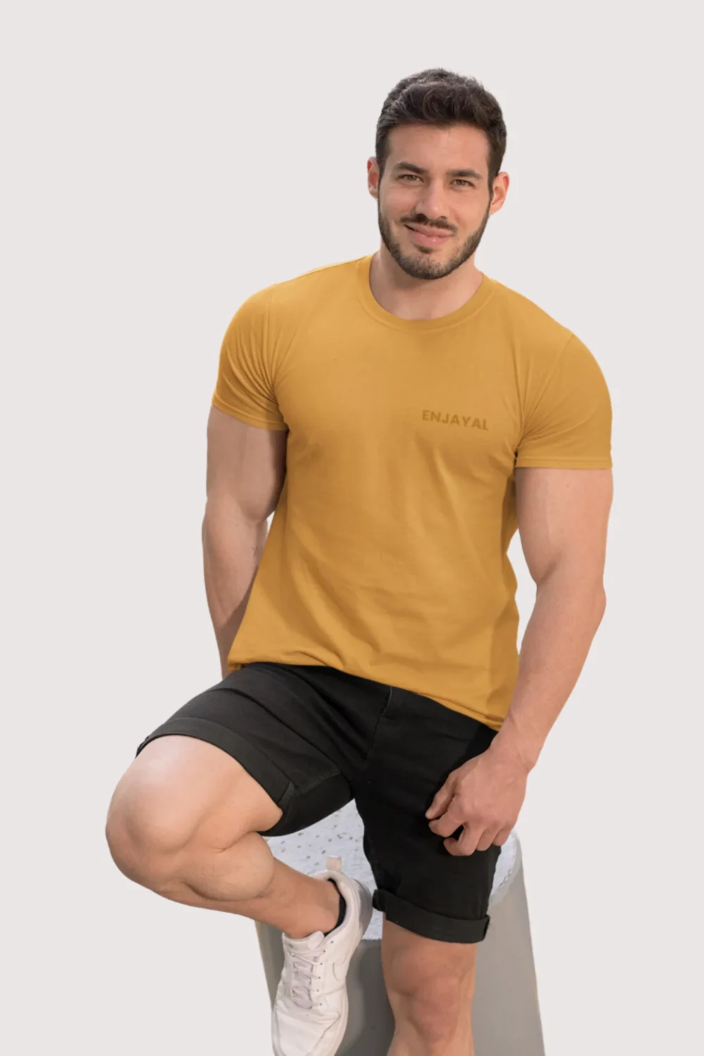 Golden Yellow Enjayal Premium Regular Fit T shirt
