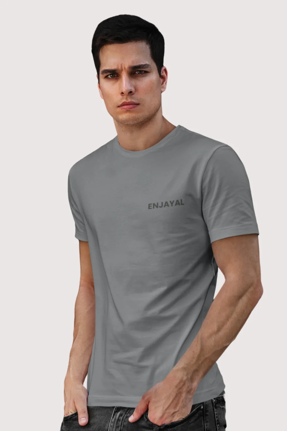 Charcoal Melange Enjayal Premium Regular Fit t shirt