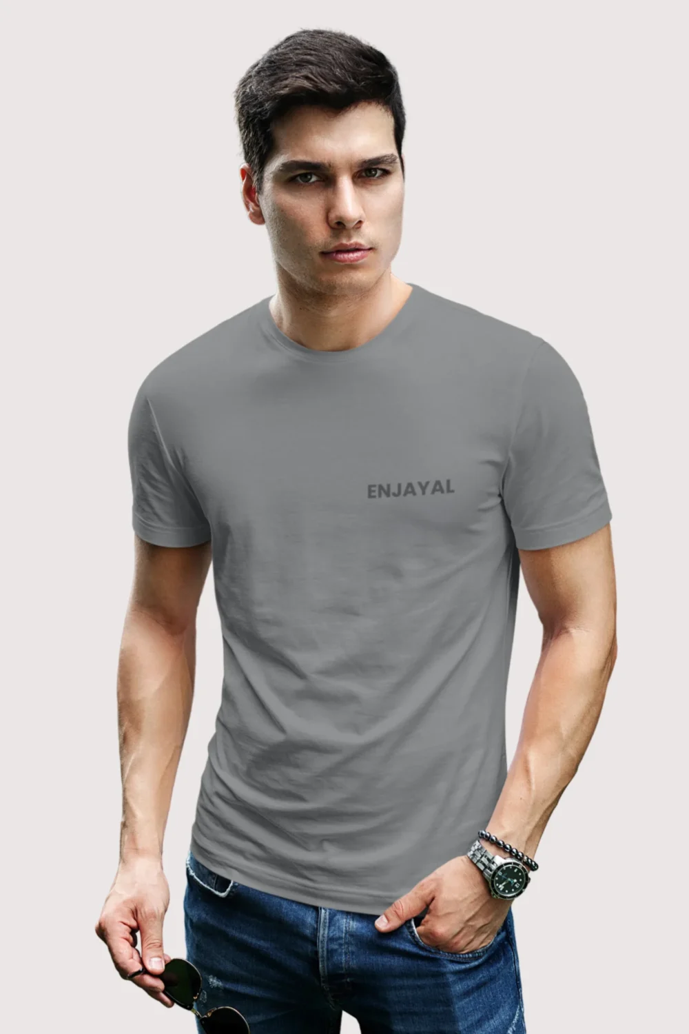 Charcoal Melange Enjayal Premium Regular Fit t shirt