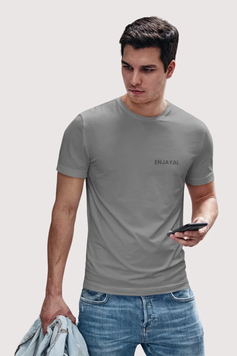 Charcoal Melange Enjayal Premium Regular Fit t shirt
